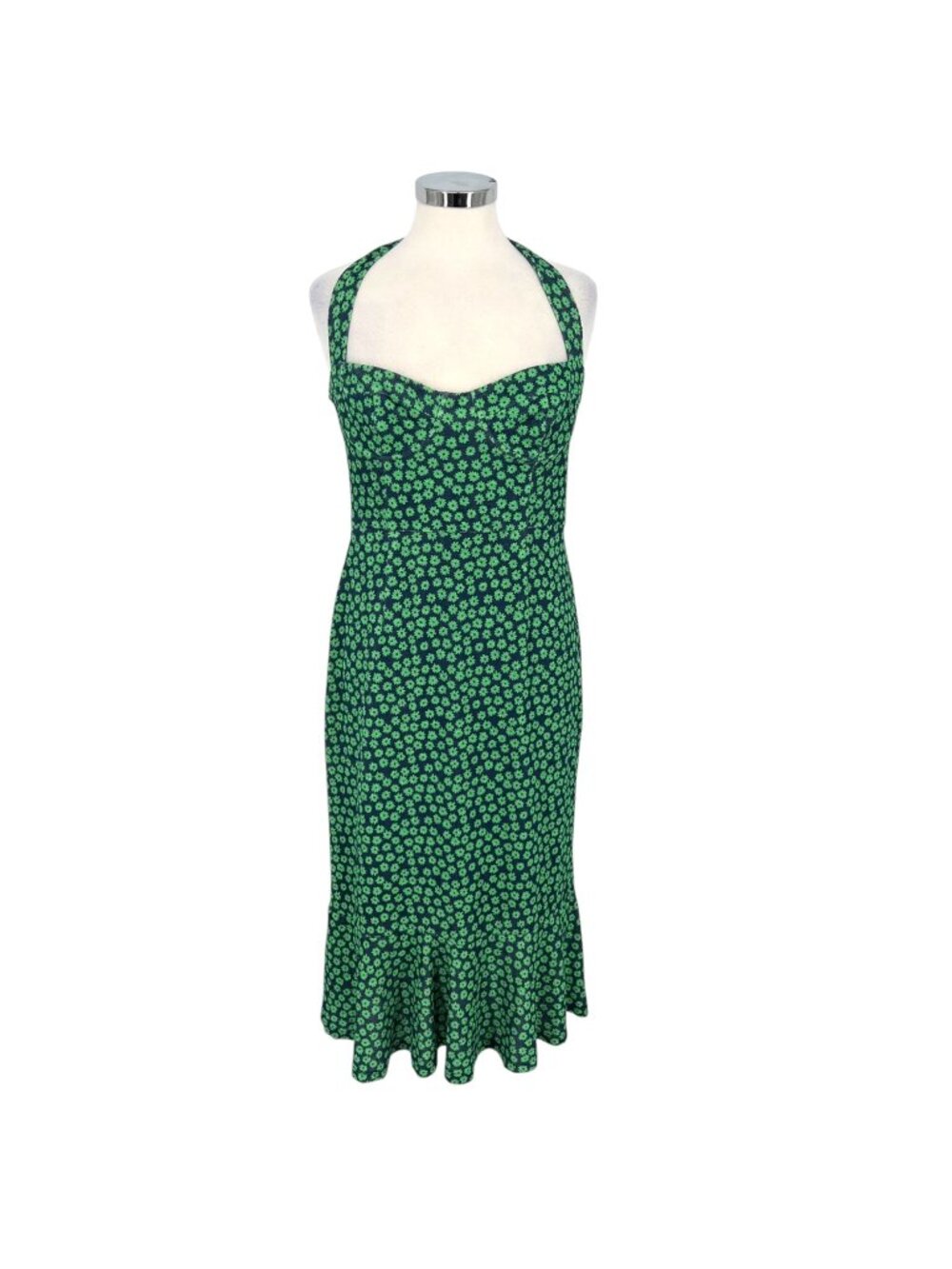 Hutch Halter Corset Floral Midi Dress Ruffle Hem Green Blue Size Medium